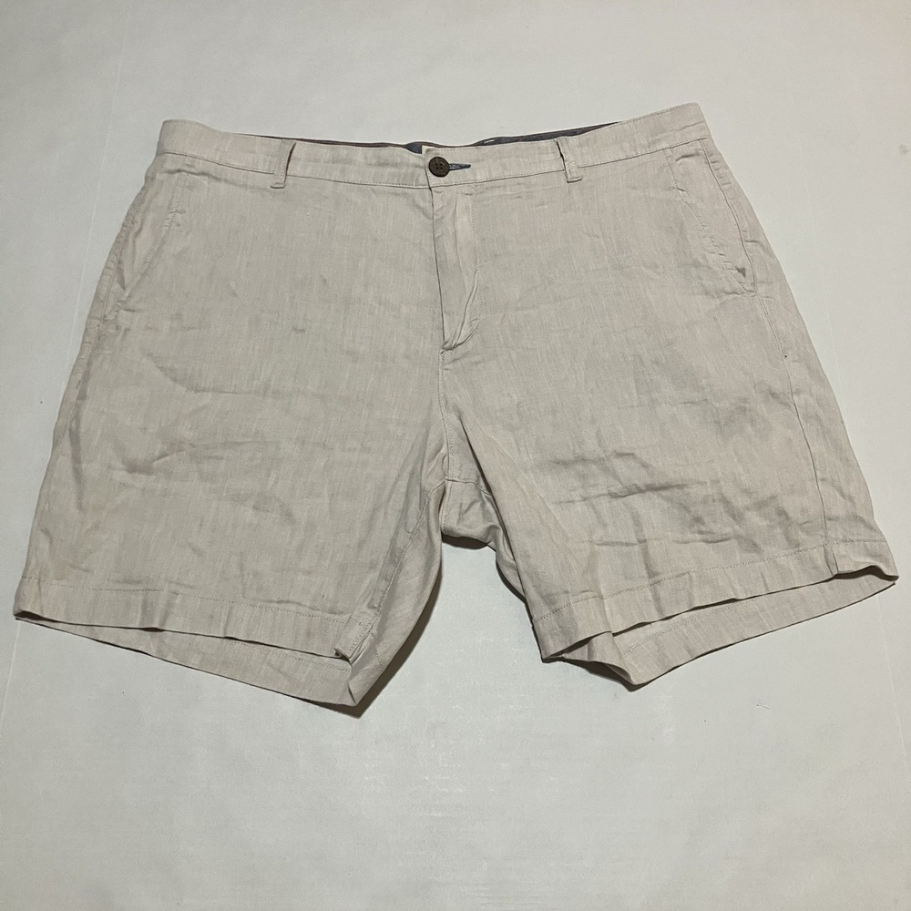 Faherty Mens Shorts Size 36 X 7 Linen Cotton Blend Flat Front Chino Beige
